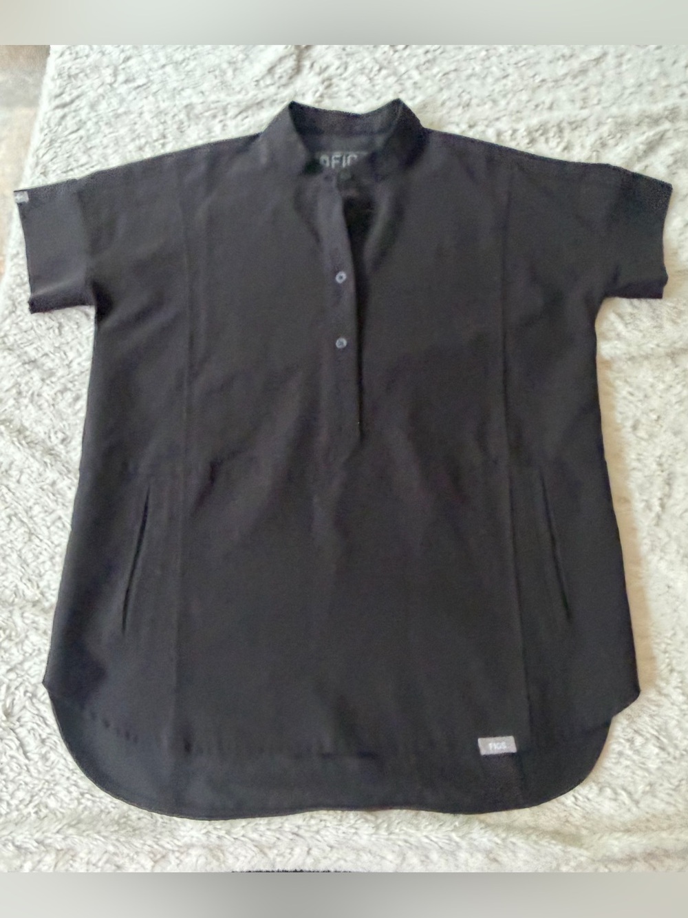 FIGS Black Short-Sleeve Mandarin Collar Shirt